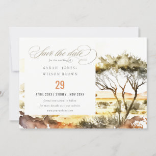 Mute Earthy Watercolor Afrikanische Landschaft Hoc Save The Date