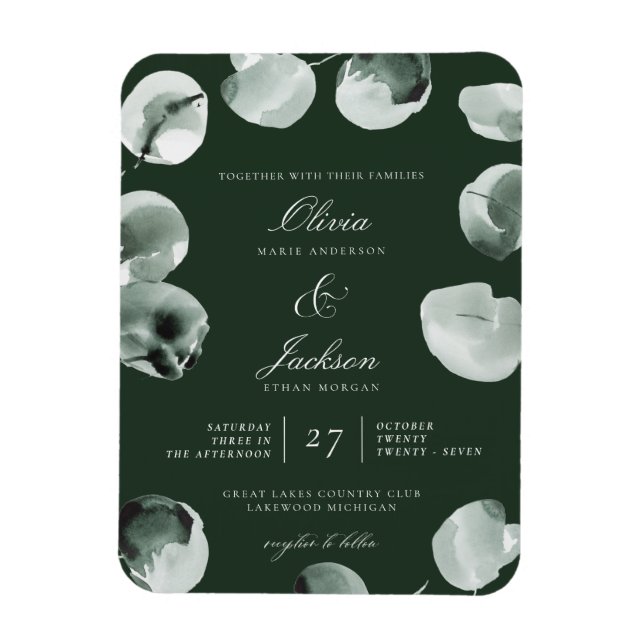 Mute grüne Eukalyptus-Skripte Moderne Hochzeit Magnet (Vertikal)