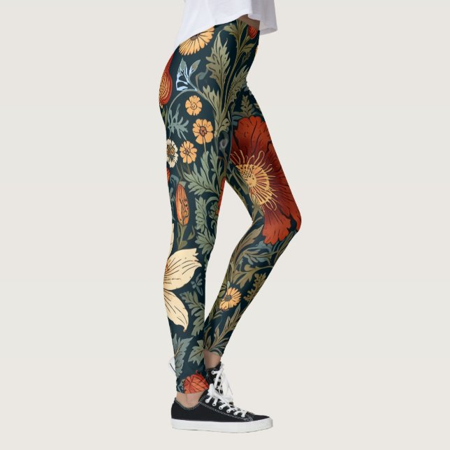 Mute Honeysuckle Pattern William Morris Style Leggings (Rechts)