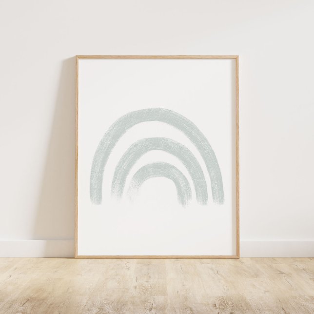 Mute Pastel Blue Rainbow Poster (Chalky, textured brush style rainbow in muted pastel blue)