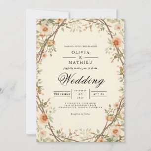 Mute Peach Floral Archway Wedding Einladung