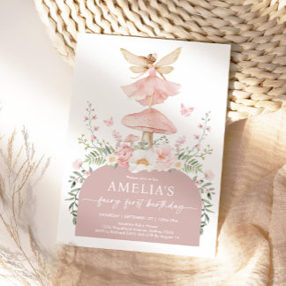 Mute Pink Forest Fairy Erster Geburtstag Party Einladung