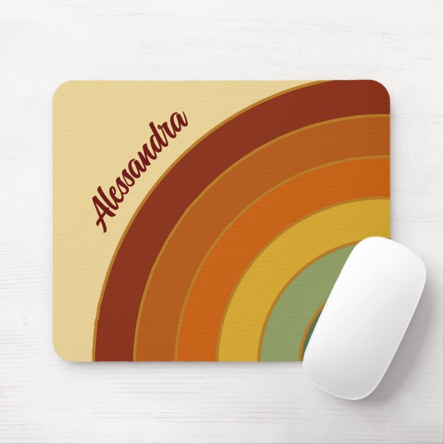 Mute Retro Layered Groovy Rainbow Name Mousepad (Mit Mouse)
