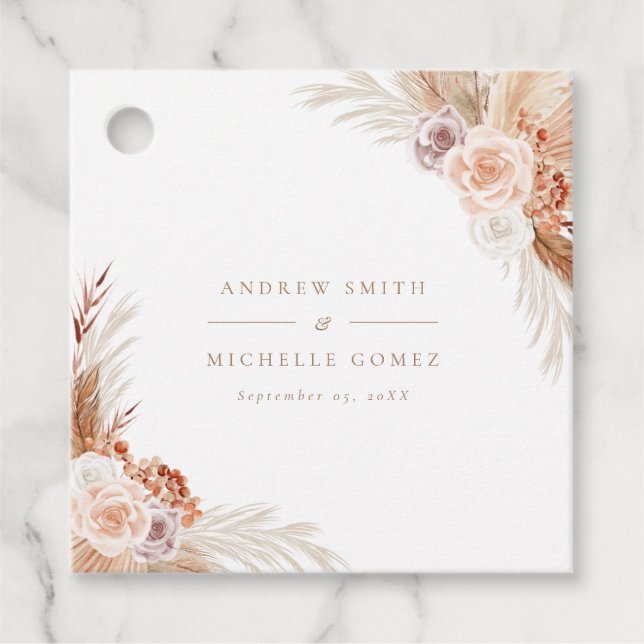 Mute Rose Pampas Terracotta Boho Wedding Vielen Da Geschenkanhänger (Vorderseite)