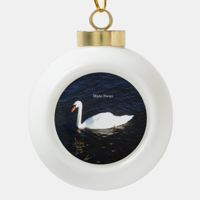 Mute Swan Ball oder Schneeflocke Keramik Kugel-Ornament (Vorderseite)