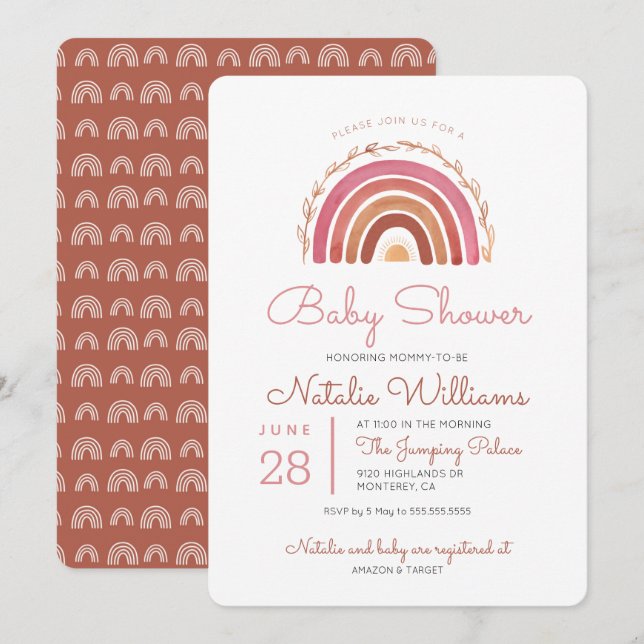 Mute Tones Boho Rainbow Baby Shower Einladung (Vorne/Hinten)