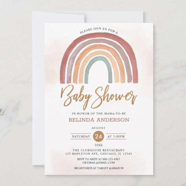 Mute Tones Pastel Boho Rainbow Baby Shower Einladung (Vorderseite)