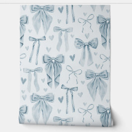 Muted Baby Blue Hand-Drawn Bows on Soft Blue Tapete