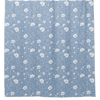 Muted Blue And White Wildflower Pattern Duschvorhang