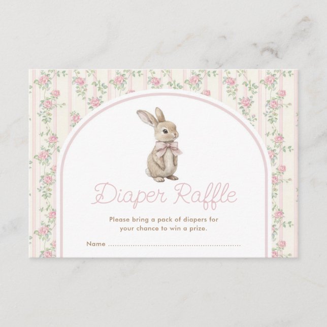 Muted Blush Bunny Rabbit Baby Shower Diaper Raffle Begleitkarte (Vorderseite)