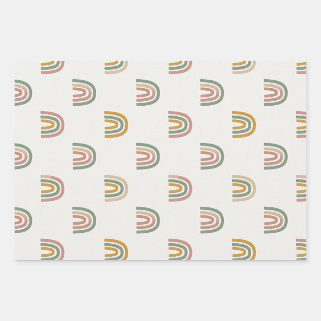 Muted boho rainbow scandi pattern  geschenkpapier set (Vorderseite)