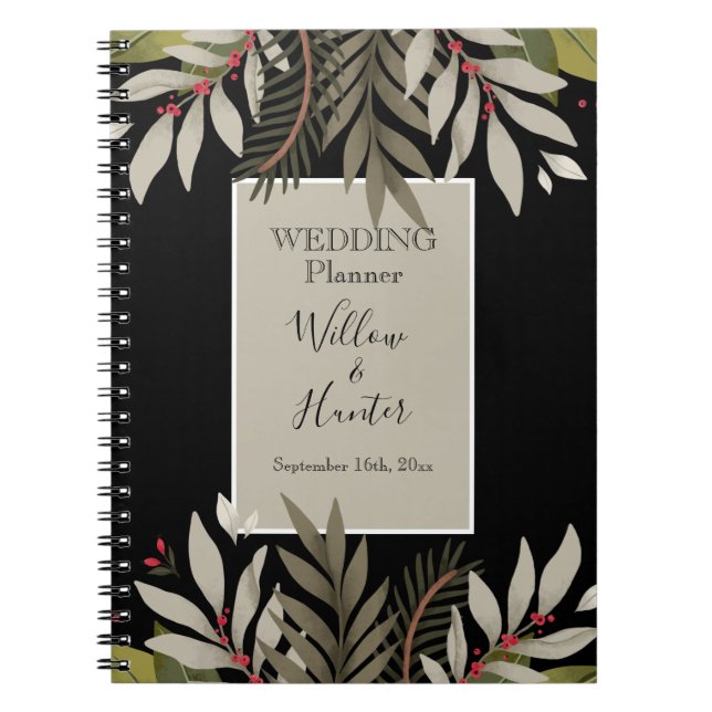 Muted Botanicals on Black Wedding Planner Notizblock (Vorderseite)