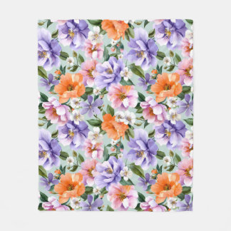 Muted Colorful Flowers Boho flower Fleecedecke