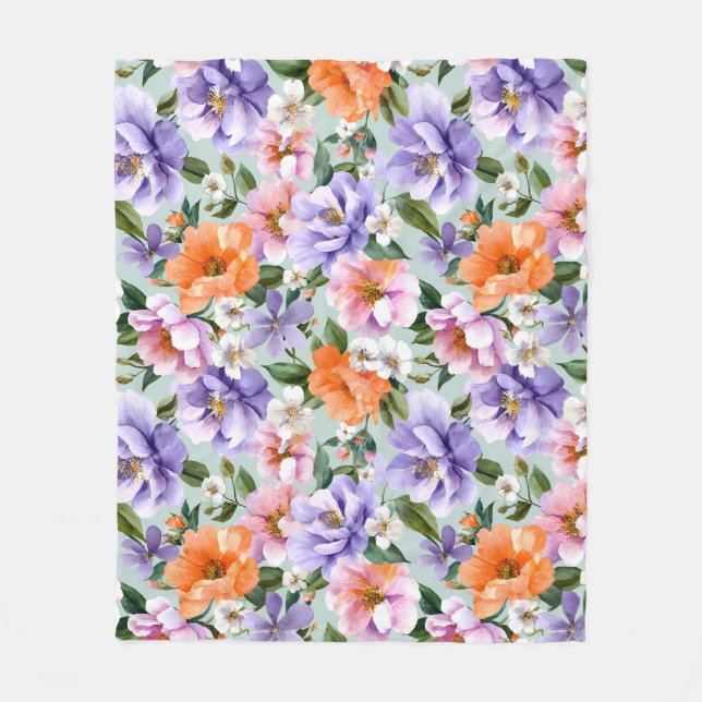 Muted Colorful Flowers Boho flower  Fleecedecke (Vorderseite)