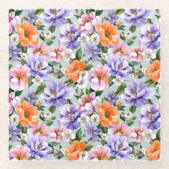 Muted Colorful Flowers Boho flower  Glasuntersetzer (Vorderseite)