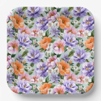 Muted Colorful Flowers Boho flower Pappteller