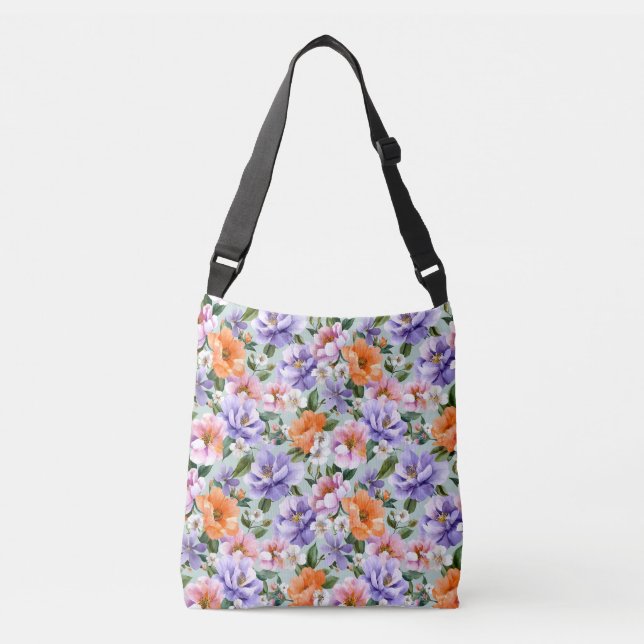Muted Colorful Flowers Boho flower  Tragetaschen Mit Langen Trägern (Vorderseite)