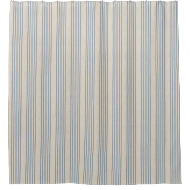 Muted Distressed Blue Farmhouse Ticking Stripe Duschvorhang (Vorderseite)