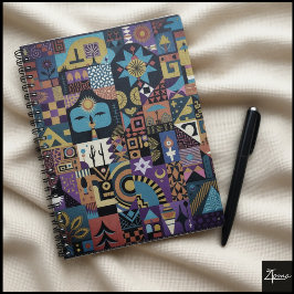 Muted Earthy Folk Art Patchwork Quilt Notizblock