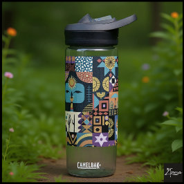 Muted Earthy Folk Art Patchwork Quilt Trinkflasche