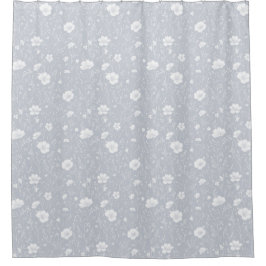Muted Gray And White Wildflower Pattern Duschvorhang
