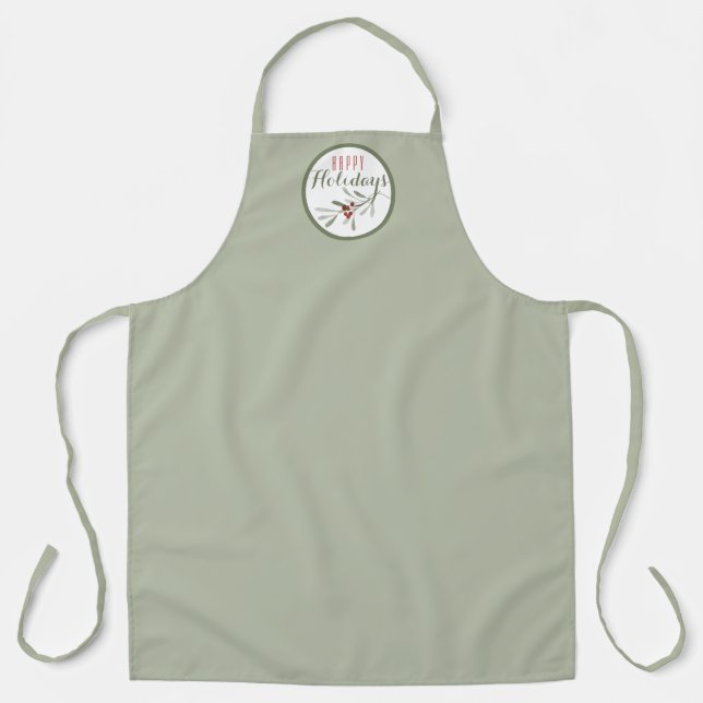 Muted Gray Green mit Christmas Greenery Sprig Schürze (Vorderseite)