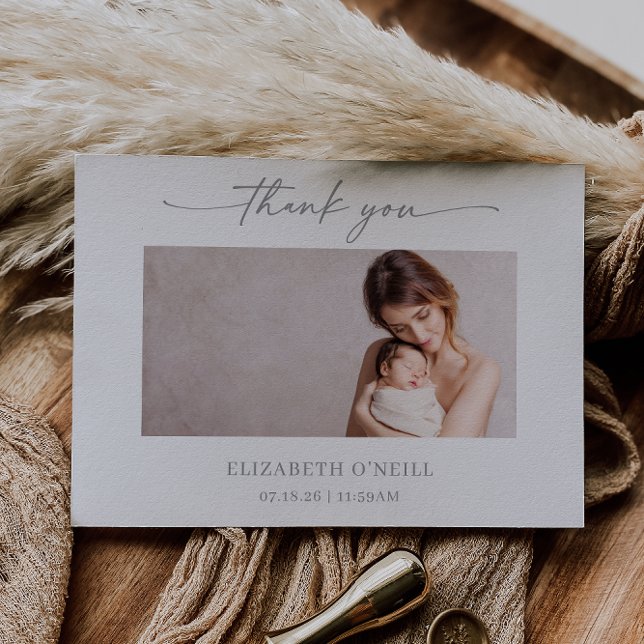 Muted Gray Minimalist Baby Photo Thank you Card Einladung (Von Creator hochgeladen)