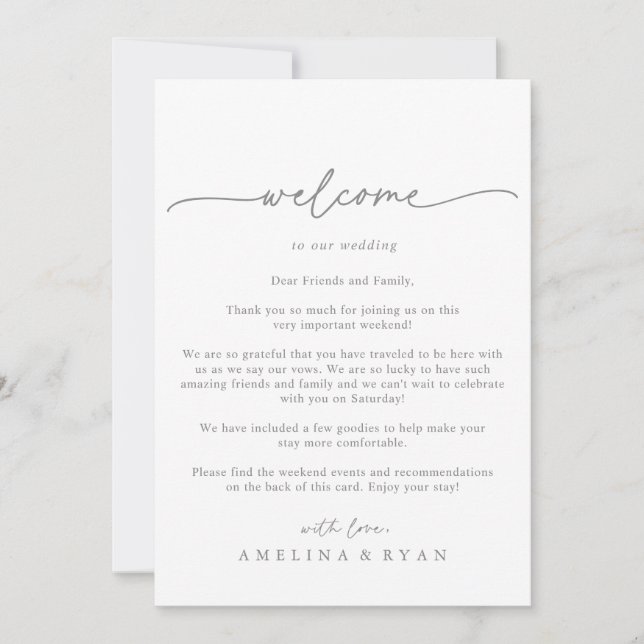 Muted Gray Simple Minimal Wedding Welcome Letter (Vorderseite)