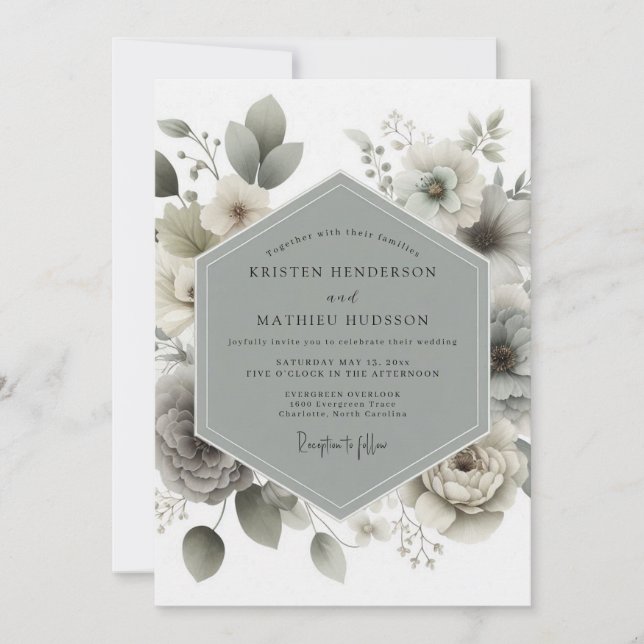 Muted Green Botanical Romance Wedding Einladung (Vorderseite)