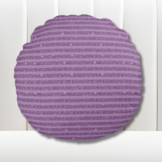 Muted Mulberry Glitter Style Horizontal Stripes Rundes Kissen (Von Creator hochgeladen)