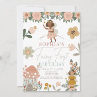 Muted Pink Floral Dark Skin Fairy First Birthday