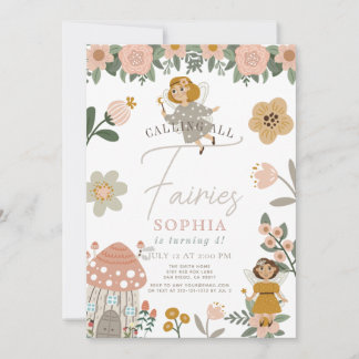 Muted Pink Floral Fairy Girl Birthday Einladung