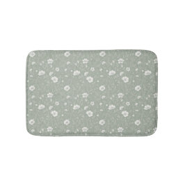 Muted Sage Green And White Wildflower Pattern Badematte