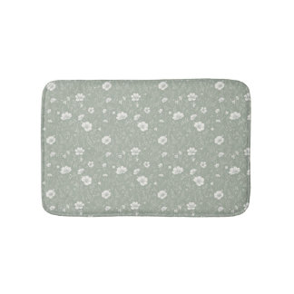 Muted Sage Green And White Wildflower Pattern Badematte