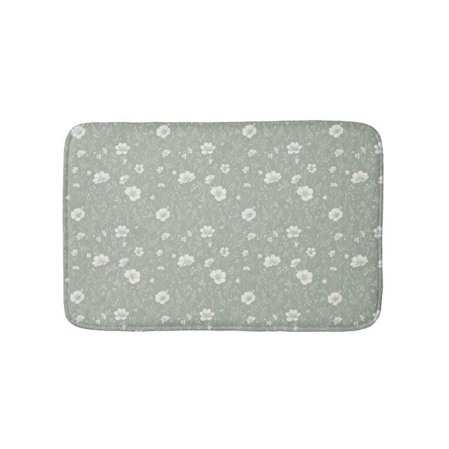 Muted Sage Green And White Wildflower Pattern Badematte (Vorderseite)