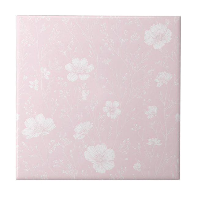 Muted Soft Pink And White Wildflower Pattern Fliese (Vorderseite)