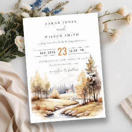Muted Watercolor Fall Autumn Landscape Wedding Einladung