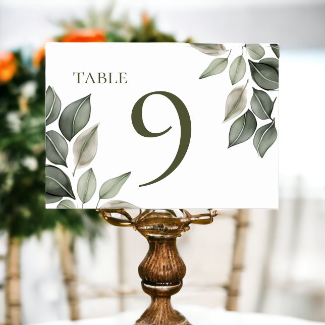 Mutete Grünfolienhochzeit Tischnummer (Muted Green Foliage Wedding Table Numbers from Ricaso)