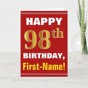 Mutig, rot, Imitat-Gold98. Geburtstag mit Karte