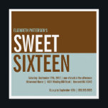 Mutige moderne aquamarine u. Browns 16. Geburtstag Einladung<br><div class="desc">Mutige Blöcke der Farbe,  dieser in trendy aquamarinem und schokoladenbraun - es ist ein zeitgenössischer Entwurf für ein zeitgenössisches Mädchen.  Verfügbar in einer Vielzahl der populären Farben oder treten Sie mit mir in Verbindung und ich bin glücklich,  Ihr kundenspezifisches Farbschema zu schaffen.</div>