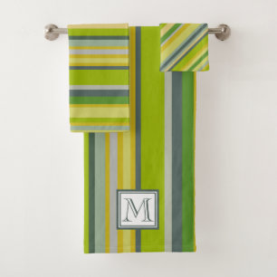 Mutiger Bambus färbt Monogramm Multi-Streifen Badhandtuch Set