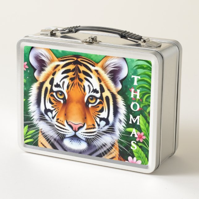 Mutiger Botanischer Tigerjunges Metall Brotdose (Vorderseite)