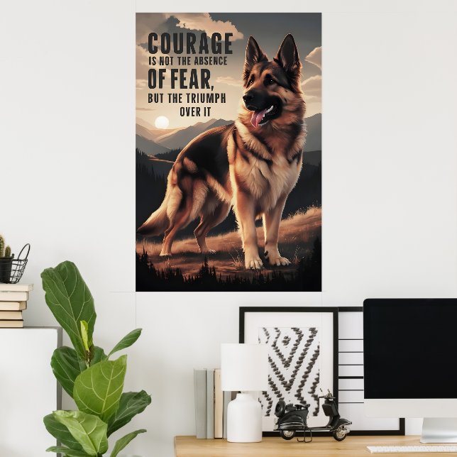 Mutiger deutscher Schäferhund bei Sunset Poster (Heimbüro)