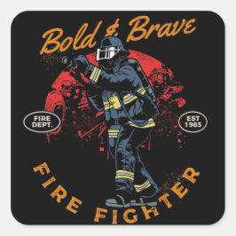 mutiger Feuerwehrmann Quadratischer Aufkleber
