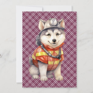 Mutiger Feuerwehrmann Sibirier Husky Hund Ehre Feiertagskarte
