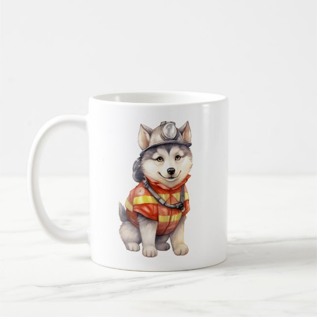Mutiger Feuerwehrmann Sibirier Husky Hund Ehre Kaffeetasse (Links)