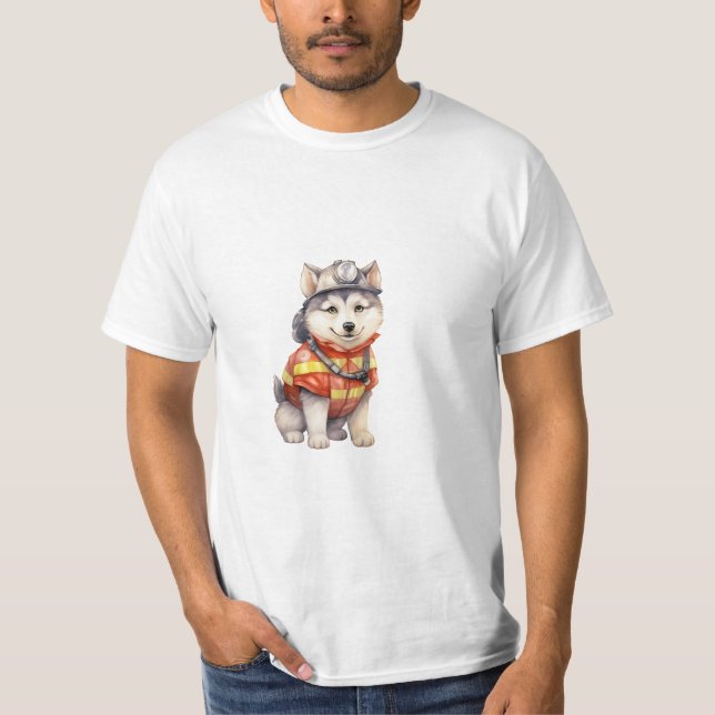 Mutiger Feuerwehrmann Sibirier Husky Hund Ehre T-Shirt (Vorderseite)