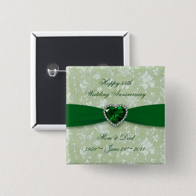 Mutiger Hochzeitstag-Knopf des Damast-55. Button (Vorne & Hinten)