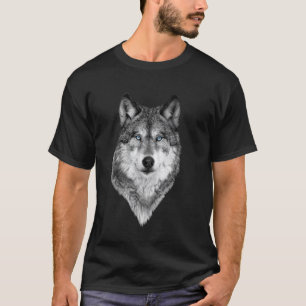 Mutiges Auge Des Wolfsgesichtsdrucks Schwarz Und W T-Shirt