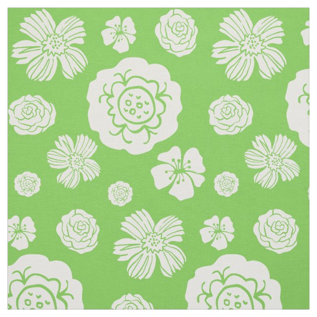 Mutiges Blumenmuster-Limones grünes Weiß Stoff (Muster)